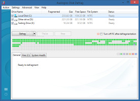 Showing the interface in Auslogics Disk Defrag